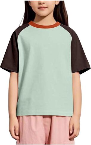 Kids Tops Splicing Crew Neck Casual Comfy Breathable Lightweight Fashion T Shirt Short Sleeve Raglan Blouses Tees in Saudi Arabia