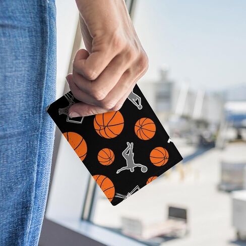 Fashion PU Card Case, Cute Passport Holder Cover, Waterproof Travel Wallet Cover For Women And Men Game Sports Basketball Print in Saudi Arabia