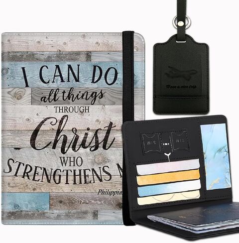 Passport Cover and Luggage Tag Set, PU Leather Passport Case Holder Travel Suitcase Tag, Travel RFID Blocking Passport Cover Passport Wallet for Women Men, Rustic Farmhouse Motivational in Saudi Arabia
