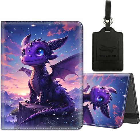 Passport Holder for Travel with Luggage Tag, PU Leather Passport Wallet with RFID Blocking for Women Men, Multi Card Slot Passport Cover Case，Cat Girl Blue Neon Anime in Saudi Arabia