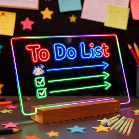 Upgraded Touch Control Rechargeable LED Note Board With Colors, Detachable Base, 17 Inch Easy to Write & Display Your Creativity, Light Up Acrylic Dry Erase Board for Bedside Table, Desktops in Saudi Arabia
