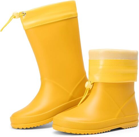 DREAM PAIRS Kids Rain Boots Boys Girls Lightweight Boots Waterproof Easy-on Outdoor Playing Rain Boot Unisex-Child,Size 7 Toddler,All Yellow,SDRB2401K in Saudi Arabia