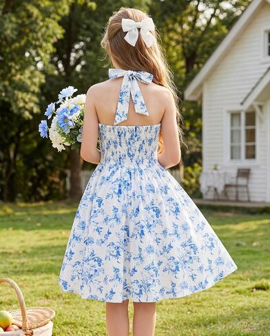 GRACE KARIN Girls Floral Summer Dress Spring Holiday Beach Party Sundress Halter Neck Tie Backless Dresses 7-14 Years in Kuwait