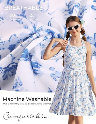 GRACE KARIN Girls Floral Summer Dress Spring Holiday Beach Party Sundress Halter Neck Tie Backless Dresses 7-14 Years in Kuwait