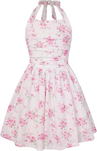 GRACE KARIN Girls Floral Summer Dress Spring Holiday Beach Party Sundress Halter Neck Tie Backless Dresses 7-14 Years in Kuwait