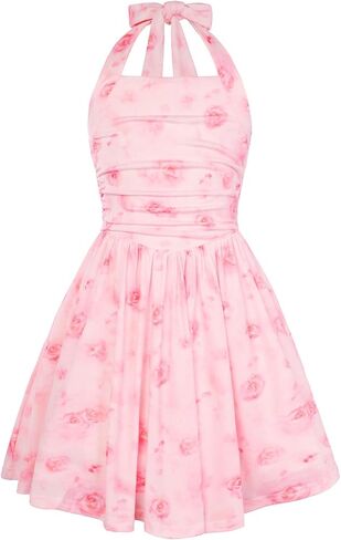GRACE KARIN Girls Floral Summer Dress Spring Holiday Beach Party Sundress Halter Neck Tie Backless Dresses 7-14 Years in Kuwait