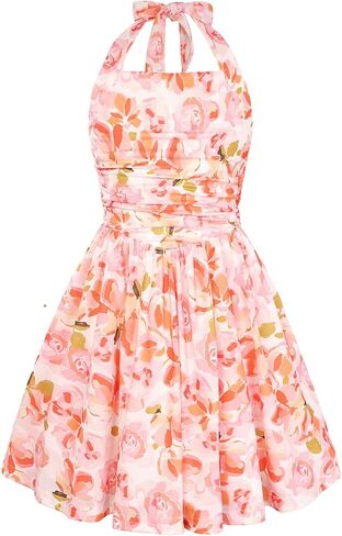 GRACE KARIN Girls Floral Summer Dress Spring Holiday Beach Party Sundress Halter Neck Tie Backless Dresses 7-14 Years in Kuwait