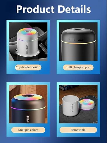 Colorful Cool Mini Humidifier, USB Personal Desktop Humidifier for Car, Office Room, Bedroom,etc. Auto Shut-Off, 2 Mist Modes, Super Quiet. in Saudi Arabia