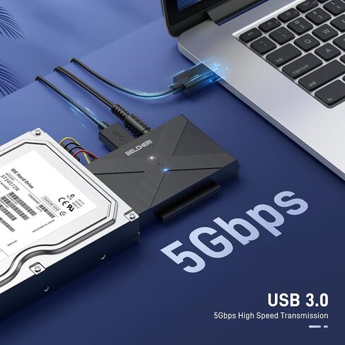 محول USB 3.2 Gen 1 إلى SATA أو IDE، محول محرك الأقراص الصلبة الخارجي لـ 2.5 أو 3.5 بوصة SATA أو IDE HDD SSD، محول IDE وSATA مع محول طاقة 12 فولت ومنفذ من النوع C in Kuwait