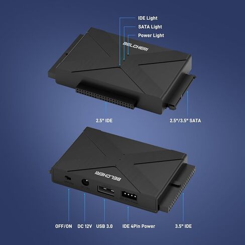 محول USB 3.2 Gen 1 إلى SATA أو IDE، محول محرك الأقراص الصلبة الخارجي لـ 2.5 أو 3.5 بوصة SATA أو IDE HDD SSD، محول IDE وSATA مع محول طاقة 12 فولت ومنفذ من النوع C in Kuwait