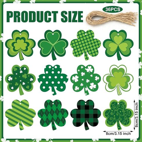 36 Pcs St. Patrick's Day Shamrock Hanging Ornaments 3.15 Inch Lucky Clover Wooden Cutouts for Tree Green Shamrock Wood Hanging Decorations with Rope for Irish Holiday Home Small Tree Craft Party Decor in Saudi Arabia