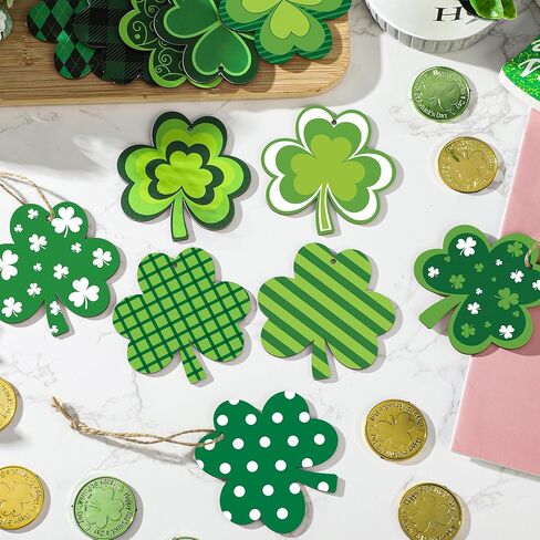36 Pcs St. Patrick's Day Shamrock Hanging Ornaments 3.15 Inch Lucky Clover Wooden Cutouts for Tree Green Shamrock Wood Hanging Decorations with Rope for Irish Holiday Home Small Tree Craft Party Decor in Saudi Arabia