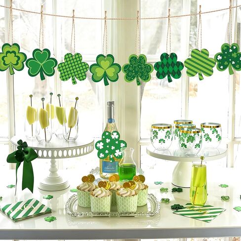 36 Pcs St. Patrick's Day Shamrock Hanging Ornaments 3.15 Inch Lucky Clover Wooden Cutouts for Tree Green Shamrock Wood Hanging Decorations with Rope for Irish Holiday Home Small Tree Craft Party Decor in Saudi Arabia