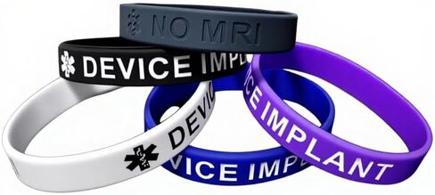 5 عبوات من أساور المعصم المصنوعة من السيليكون للتنبيه الطبي بدون جهاز التصوير بالرنين المغناطيسي للرجال والنساء، أساور الهوية الطبية للتوعية الصحية، أساور معصم للزرع بجهاز التصوير بالرنين المغناطيسي في الهواء الطلق in Kuwait