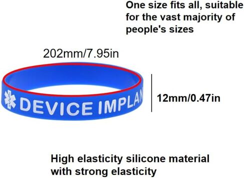 5 عبوات من أساور المعصم المصنوعة من السيليكون للتنبيه الطبي بدون جهاز التصوير بالرنين المغناطيسي للرجال والنساء، أساور الهوية الطبية للتوعية الصحية، أساور معصم للزرع بجهاز التصوير بالرنين المغناطيسي في الهواء الطلق in Kuwait
