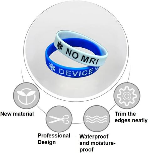 5 عبوات من أساور المعصم المصنوعة من السيليكون للتنبيه الطبي بدون جهاز التصوير بالرنين المغناطيسي للرجال والنساء، أساور الهوية الطبية للتوعية الصحية، أساور معصم للزرع بجهاز التصوير بالرنين المغناطيسي في الهواء الطلق in Kuwait