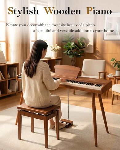 Longeye Digital Piano 88 Keys Wood Piano Keyboard Semi Weighted Electric Piano for Beginners and and Professionals with Triple Pedal, Headphone, Music Rest Support MIDI Connection MOOD Walnut in Kuwait