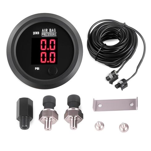 مقياس ضغط كيس الهواء بشاشة رقمية مزدوجة 0-232PSI (16BAR) لنظام تعليق الركوب الهوائي مع قطعتين من أجهزة الاستشعار الكهربائية 1/8NPT مع تركيب 1/8NPT إلى 1/4NPT مقاس 2-1/16 بوصة (52 مم) LED أبيض in Kuwait