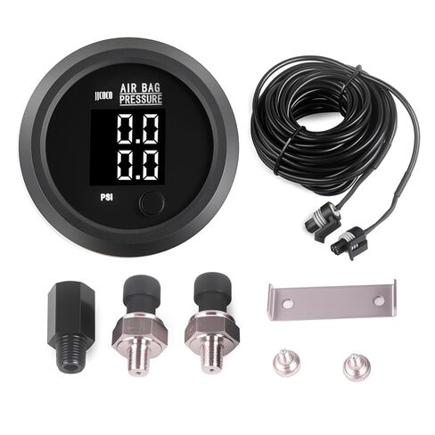 مقياس ضغط كيس الهواء بشاشة رقمية مزدوجة 0-232PSI (16BAR) لنظام تعليق الركوب الهوائي مع قطعتين من أجهزة الاستشعار الكهربائية 1/8NPT مع تركيب 1/8NPT إلى 1/4NPT مقاس 2-1/16 بوصة (52 مم) LED أبيض in Kuwait