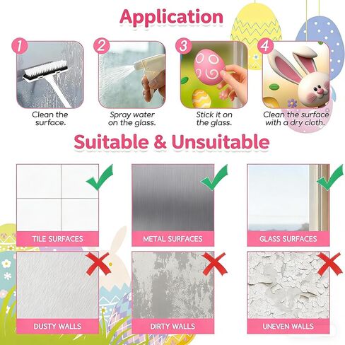 Easter Clings Decorations for Glass Window - 64 Pcs 3D Double-sided Spring Bunny Egg Flowers Leaves Stickers, Happy Easter Decals for Ornaments Home Office Door Classrom Holiday Party Decor (6 Sheets) in Saudi Arabia