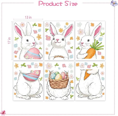 Farmhouse Easter Decorations Window Clings: Extra Large Easter Bunny Holding Eggs Carrot, Cute Rustic White Rabbits Spring Window Clings for Glass Windows, Kids Home Office Party Gifts, 6 Sheets in Saudi Arabia