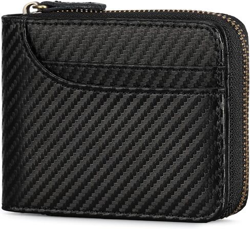 Men's Genuine Leather RFID Blocking Bifold Wallet Front Pocket Design with Zip Around Card Holder (A-Black) in Saudi Arabia
