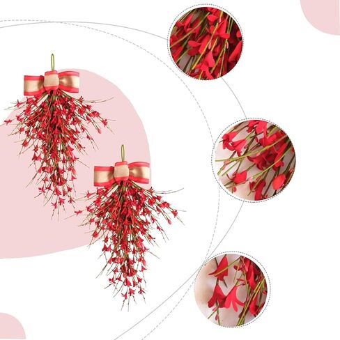 Bibelot Forsythia Spring Teardrop Swag، قطعتان من قطعتين من الزهور الاصطناعية للربيع والصيف مع قوس لباب الحائط ونافذة ديكور المنزل للزفاف (أحمر) in Kuwait