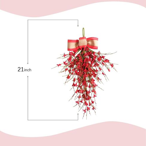 Bibelot Forsythia Spring Teardrop Swag، قطعتان من قطعتين من الزهور الاصطناعية للربيع والصيف مع قوس لباب الحائط ونافذة ديكور المنزل للزفاف (أحمر) in Kuwait