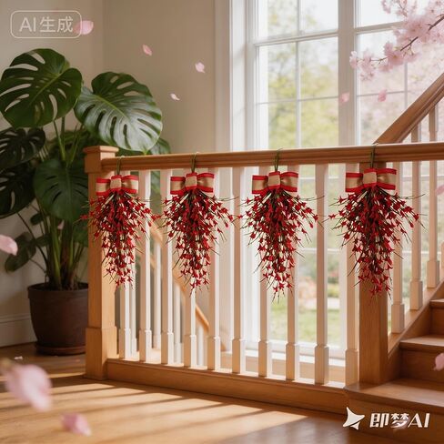 Bibelot Forsythia Spring Teardrop Swag، قطعتان من قطعتين من الزهور الاصطناعية للربيع والصيف مع قوس لباب الحائط ونافذة ديكور المنزل للزفاف (أحمر) in Kuwait