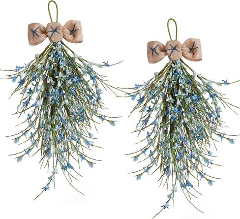 Bibelot Forsythia Spring Teardrop Swag، قطعتان من قطعتين من الزهور الاصطناعية للربيع والصيف مع قوس لباب الحائط ونافذة ديكور المنزل للزفاف (أحمر) in Kuwait