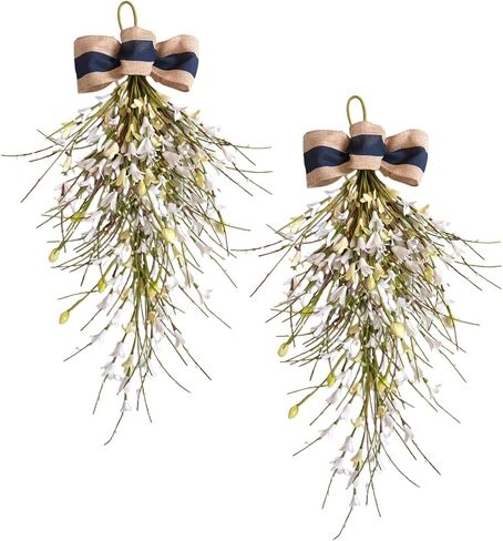 Bibelot Forsythia Spring Teardrop Swag، قطعتان من قطعتين من الزهور الاصطناعية للربيع والصيف مع قوس لباب الحائط ونافذة ديكور المنزل للزفاف (أحمر) in Kuwait