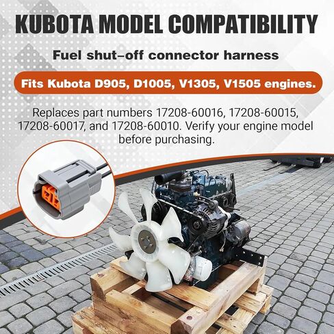 Fuel Shut Off Solenoid Connector Plug – Fits Kubota D905/D1005/V1305/V1505 – Connector Harness Replacement – Replaces 17208-60016, 17208-60015, 17208-60017, 17208-60010 in Saudi Arabia
