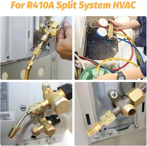 4 قطع محول سيارة R410a لنظام سبليت صغير، 5/16 بوصة SAE أنثى إلى 1/4 بوصة SAE ذكر مضيئة مستقيمة ومحول بزاوية 45 درجة، منفذ فراغ شحن مناسب لتبريد مكيف الهواء HVAC in Kuwait