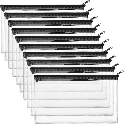 10 Pack Clear Cash Register Clear Plastic Cash Envelopes Money Pouch Bank Deposit Bag Check Wallet Receipt Coupon Stickers Stamps Envelope Case Index Card Holder Organizer Zipper Closure 4.7x 8.4 Inch in Saudi Arabia