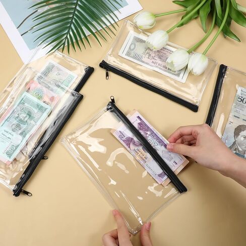 10 Pack Clear Cash Register Clear Plastic Cash Envelopes Money Pouch Bank Deposit Bag Check Wallet Receipt Coupon Stickers Stamps Envelope Case Index Card Holder Organizer Zipper Closure 4.7x 8.4 Inch in Saudi Arabia