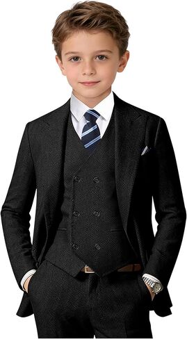 بدلة للأولاد من التويد متعرجة 5 قطع بدل زفاف للأولاد في سن المراهقة بدلة سهرة مزدوجة الصدر مع ربطة عنق للقميص in Kuwait