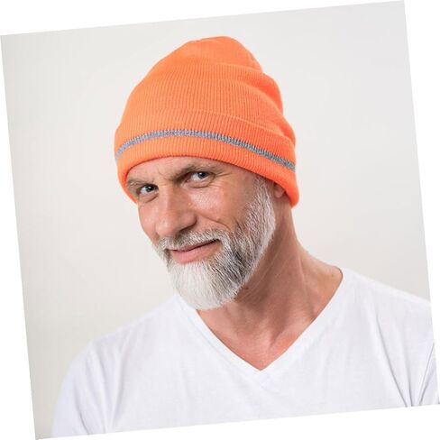 BESPORTBLE High Visibility Reflective Knit Beanie Hat with Fluorescent Trim, Warm Men's and Women's Cycling Cap, Black and Orange Outdoor Winter Skullie in Saudi Arabia