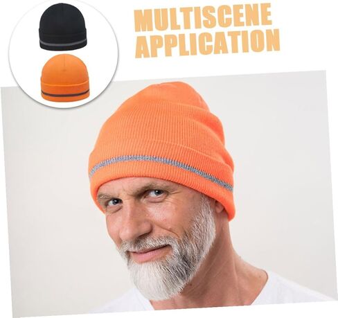 BESPORTBLE High Visibility Reflective Knit Beanie Hat with Fluorescent Trim, Warm Men's and Women's Cycling Cap, Black and Orange Outdoor Winter Skullie in Saudi Arabia