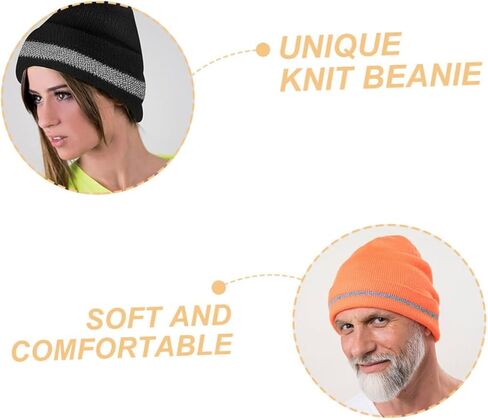 BESPORTBLE High Visibility Reflective Knit Beanie Hat with Fluorescent Trim, Warm Men's and Women's Cycling Cap, Black and Orange Outdoor Winter Skullie in Saudi Arabia