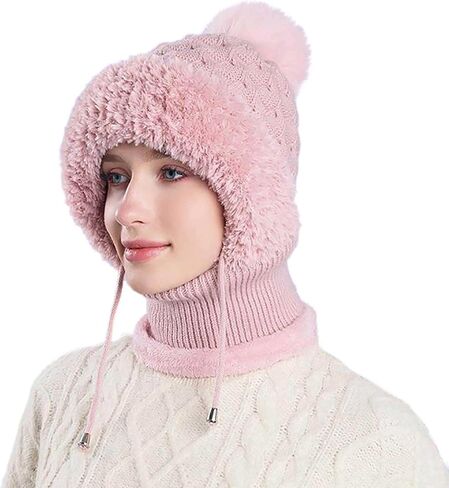 Women Balaclava 3 in 1 Fleece Beanie with Scarf and Mask Windproof Warm Knitted Hats Winter Plush Snow Caps Outdoor in Saudi Arabia