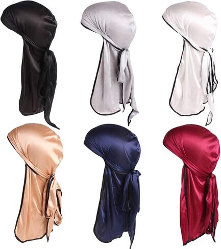 Satin Silk Head Wrap Durag Long Tail Beanies for Men Women Headwraps Cap One Size in Saudi Arabia