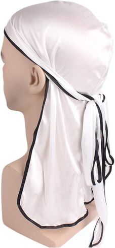 Satin Silk Head Wrap Durag Long Tail Beanies for Men Women Headwraps Cap One Size in Saudi Arabia