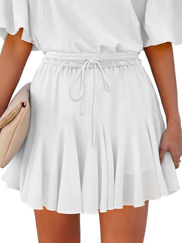 Caracilia Flowy Skorts للنساء الصيف عالية الخصر كشكش مطوي بوهو التنانير الصغيرة 2026 عادية الشيفون الشاطئ تنورة قصيرة in Saudi Arabia
