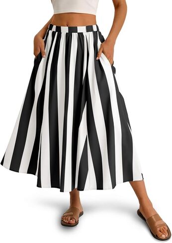 Cicy Bell Womens Summer Striped Maxi Skirts A-Line Elastic Waist Flowy Skirt Beach Vacation Outfits in Saudi Arabia