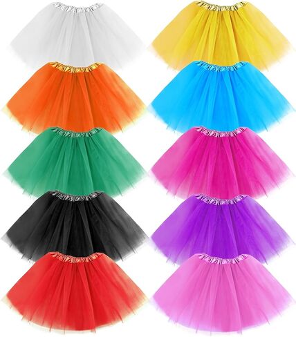 10Pcs Tutu Skirts,Adult Tulle Tutu Skirt,Elastic Tulle Tutus,3 Layer for 80s Cosplay Party Dance Costume,Multicolor in Kuwait