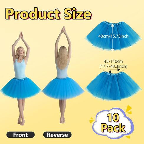 10Pcs Tutu Skirts,Adult Tulle Tutu Skirt,Elastic Tulle Tutus,3 Layer for 80s Cosplay Party Dance Costume,Multicolor in Kuwait