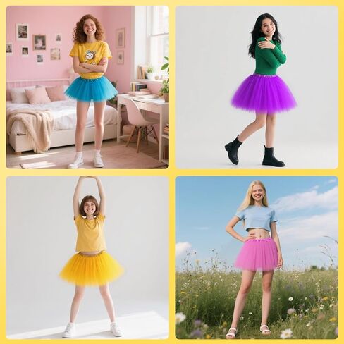10Pcs Tutu Skirts,Adult Tulle Tutu Skirt,Elastic Tulle Tutus,3 Layer for 80s Cosplay Party Dance Costume,Multicolor in Kuwait