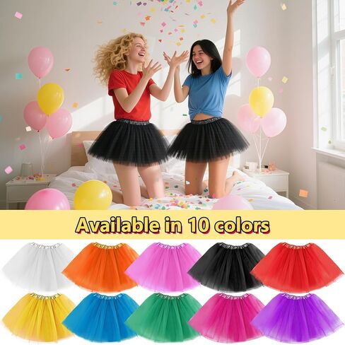 10Pcs Tutu Skirts,Adult Tulle Tutu Skirt,Elastic Tulle Tutus,3 Layer for 80s Cosplay Party Dance Costume,Multicolor in Kuwait