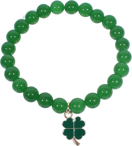 St Patricks Day Bracelets Four Leaf Clover Green Nature Stone Bracelet Trendy Jewelry Accessories Gift for Women Adults in Saudi Arabia