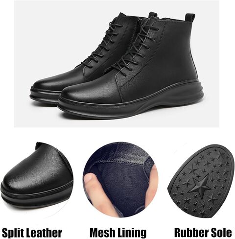Men's Genuine Leather Ankle Boots Fashion Round Toe Lace Up Side Zipper High-Top Dress Oxfords Shoes Casual Comfort Non-slip Business Work Formal Chukka Boots in Saudi Arabia